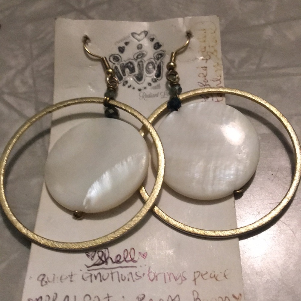 Shell Earrings, Gold Plated Hoops